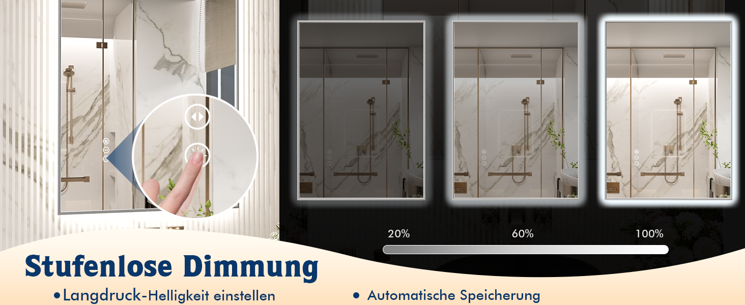 LED дзеркало для ванної кімнати 60x80 см з підсвічуванням, сенсорне, регулювання яскравості, 3 кольори світла, проти запотівання, водонепроникне IP44, горизонтальне/вертикальне