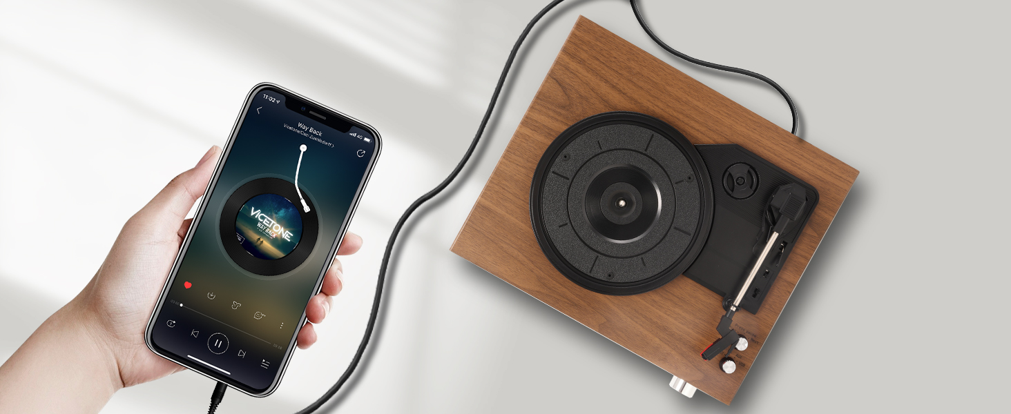 Вініловий програвач з Bluetooth, вбудованим динаміком, 3 швидкості 33/45/78 об/хв, ретро-програвач платівок AUX, RCA, USB, класичний коричневий