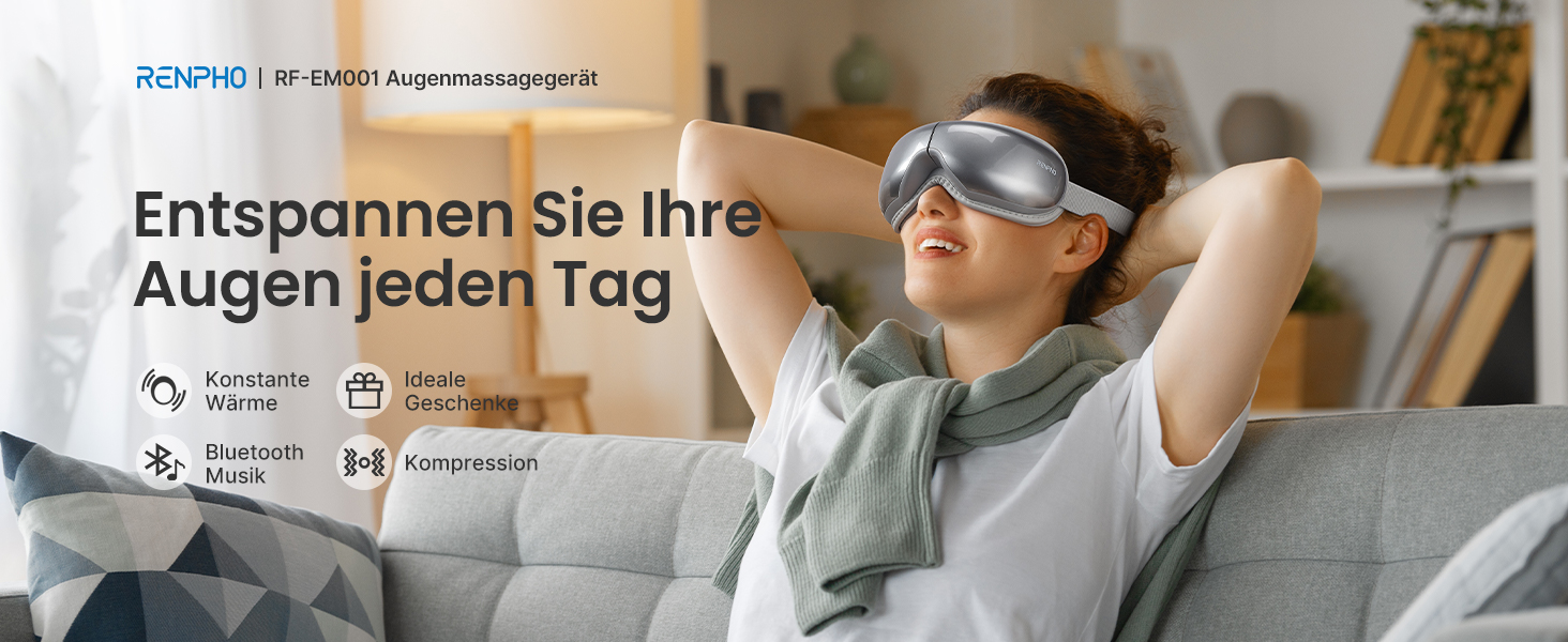 RENPHO Eyeris 1 Масажер для очей з підігрівом, вібрацією та Bluetooth, маска для очей від темних кіл та сухості, покращує сон, подарунок, зелений (сірий)