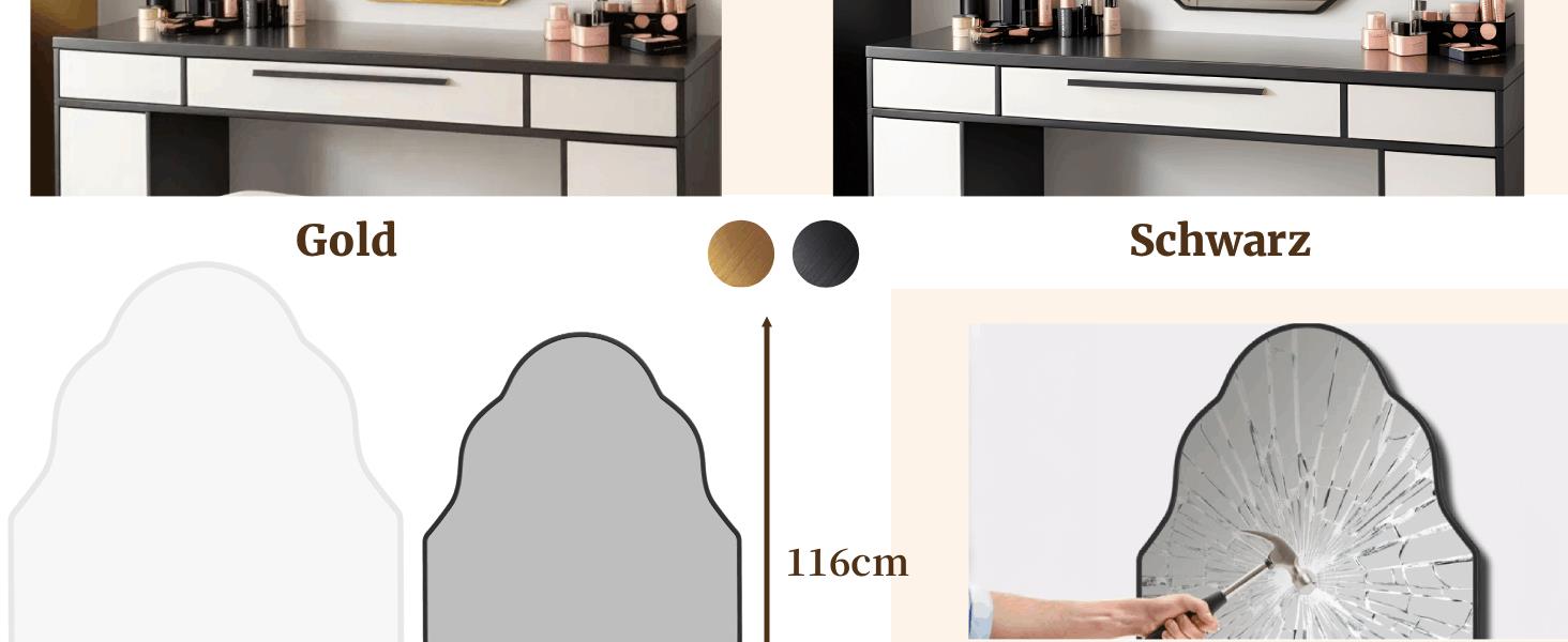 Дзеркало настінне Clevich Asimetrisches 66x116 см з алюмінієвою рамою, скло HD, чорний колір, для ванної кімнати, вітальні, спальні