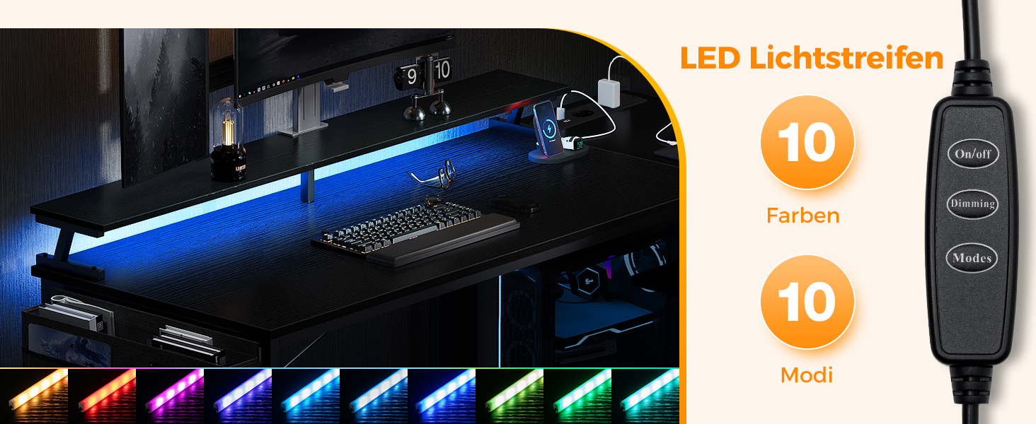 Ігровий стіл Coleshome L-подібний з LED-підсвіткою і розетками, 120x80 см, кутовий письмовий стіл з полицею, реверсивний, чорний, з підставкою для монітора для офісу та робочої кімнати