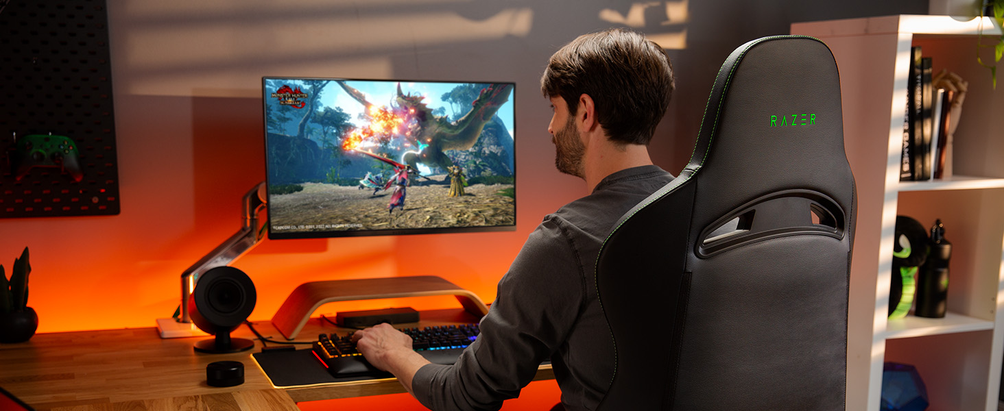 Геймінговий крісло Razer Enki - комфорт на весь день (інтегрований поясничний вигин, реактивна регулювання нахилу, широке сидіння, екологічна штучна шкіра) Зелений | Razer Enki Standard Green