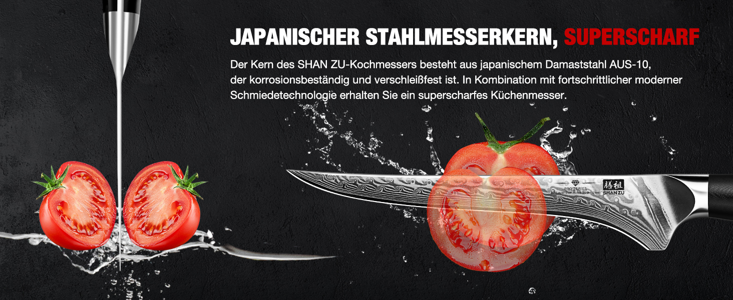 Японський кухонний ніж SHAN ZU 15 см з дамаської сталі, серія PRO. Кухонний ніж з лезом з 67 шарів вуглецевої сталі та ручкою G10. Філейний ніж.