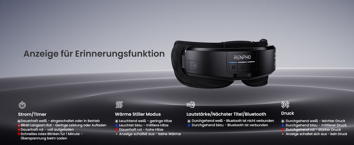 Масажер для очей RENPHO Eyeris 1 з підігрівом, вібрацією та Bluetooth, акумуляторний, для сухих очей, чорний