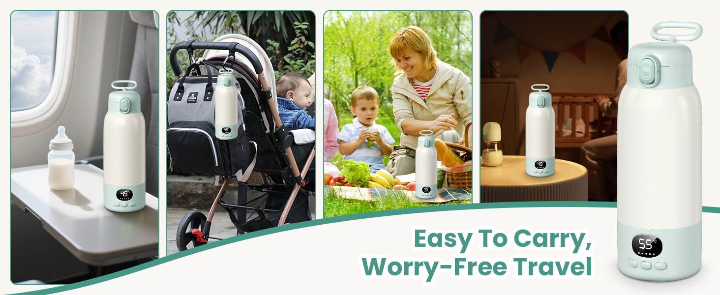 Підігрівач для пляшечок Baby, мобільний, портативний, з акумулятором 10400mAh, контроль температури, для подорожей та нічного годування