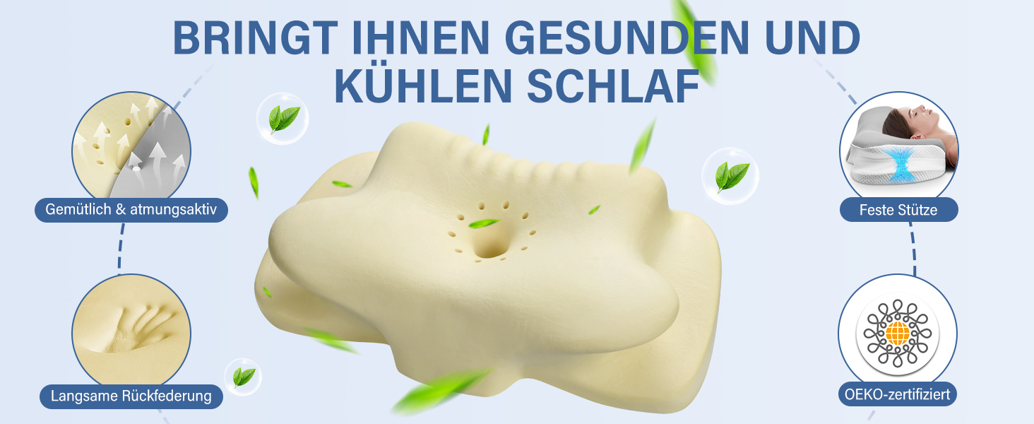 Подушка для шиї з піною Memory Foam, дихаюча, ергономічна, 65x37x10/12 см (срібна)