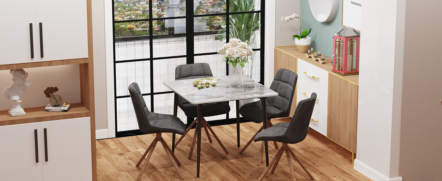 Стіл кухонний FATIVO, 80x80 см, білий глянцевий, для 2 осіб, скандинавський стиль, металеві ніжки