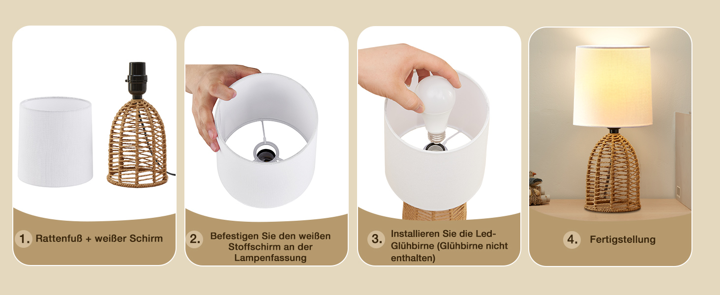 Настільна лампа GyroVu 2 шт. з ротангу, Бохо стиль, цоколь E27, для спальні, вітальні, нічний столик, читання, рустикальний дизайн