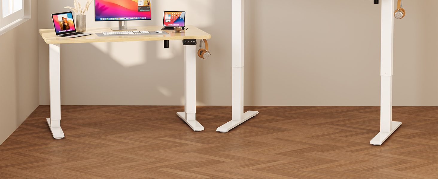 Регульований стіл JUMMICO Standing Desk: електричний, з пам'яттю, 160x70 см, білий (бежева вставка)