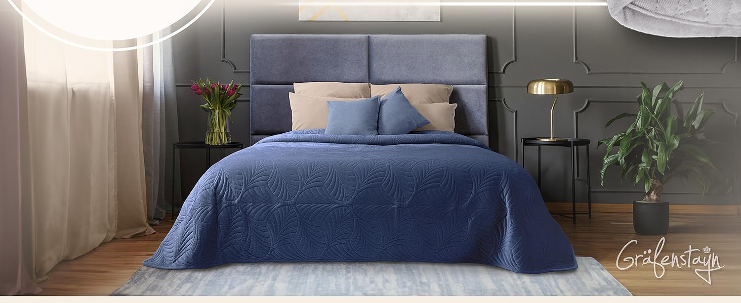 Преміум ковдра-плед Gräfenstayn 240x260 см – надзвичайно м'яка, безшовна стежка, дизайн з листям, для ліжка та дивану (кремовий)