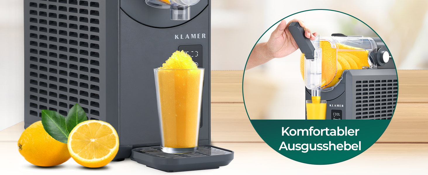 Машина для сльошу KLAMER 2 л, 5 програм: сльоші, коктейлі, молочні коктейлі, фрапе, вино, автоматичне очищення, Turbo Freeze, без льоду