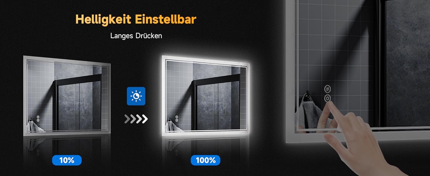 Дзеркало для ванної кімнати SONNI з підсвічуванням 80x60 см, 3 кольори світла, проти запотівання, LED, сенсорне керування, годинник, температура, 3x збільшення