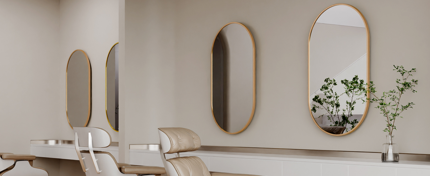 Дзеркало овальне EMKE Badspiegel Oval 45x60 см з золотим обрамленням для ванної кімнати