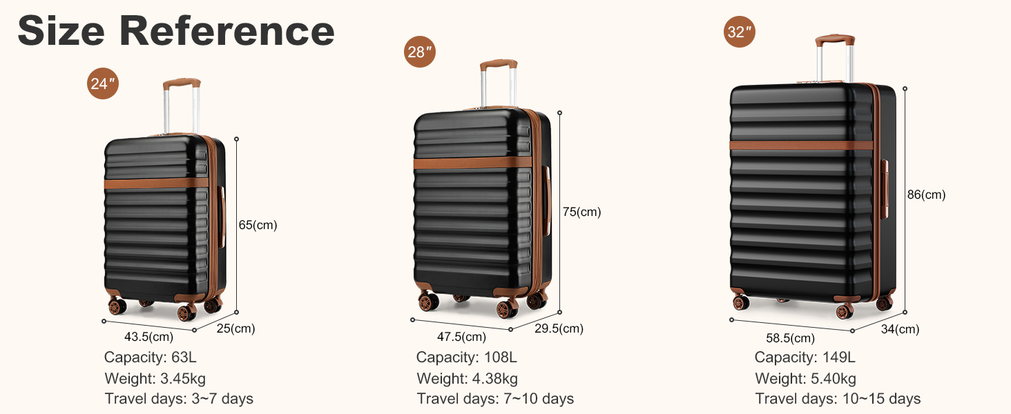 Валіза KONO XXL (86 см) розширена, легка, з твердим корпусом та TSA-замком, чорно-коричнева