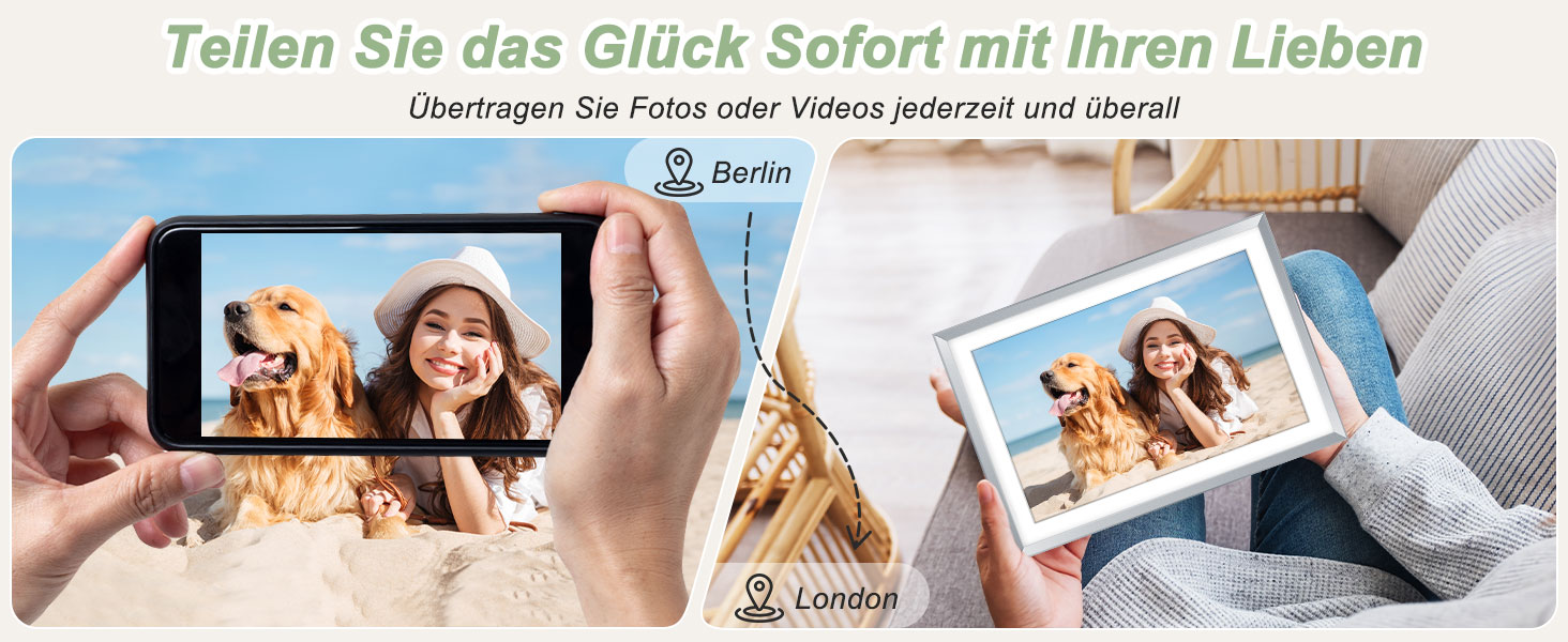 Цифровий рамка для фотографій з дерева, Wi-Fi, 32GB, 10.1 дюйма, IPS сенсорний екран, Frameo APP, подарунок, дуб (срібло)