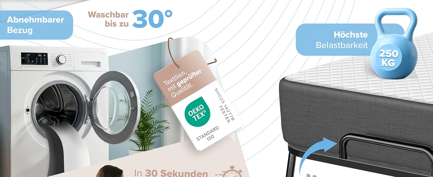 Розкладне ліжко ELONEO 80x200 см з преміум-матрацом, металевий каркас, витримує до 250 кг, гостьове ліжко на колесах з захисним чохлом