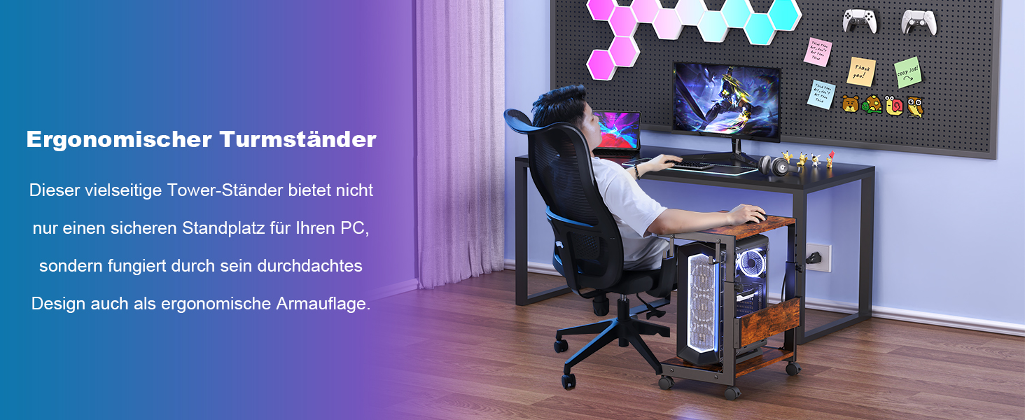 Регульована підставка для комп'ютера Tower з 2-ярусним корпусом ATX, підлоговий стійк, стійка для 3D-принтера з полицями, фіксуючі колеса, сумісна з більшістю комп'ютерів (темно-коричневий, W44 x D30 x H44-59.5cm)