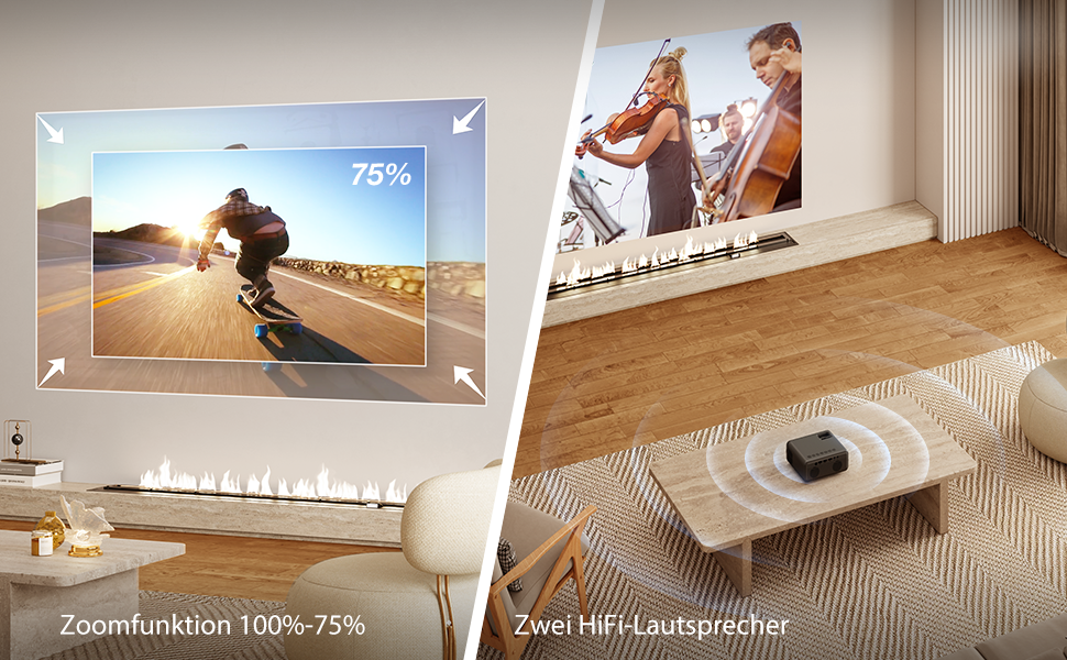 Портативний проєктор iZEEKER Mini з підтримкою 4K, WiFi, Bluetooth, HDMI, iOS, Android, PS5. Яскравість 10000 Lux, Full HD 1080P, 300 дюймів для домашнього кінотеатру. Чорний колір.