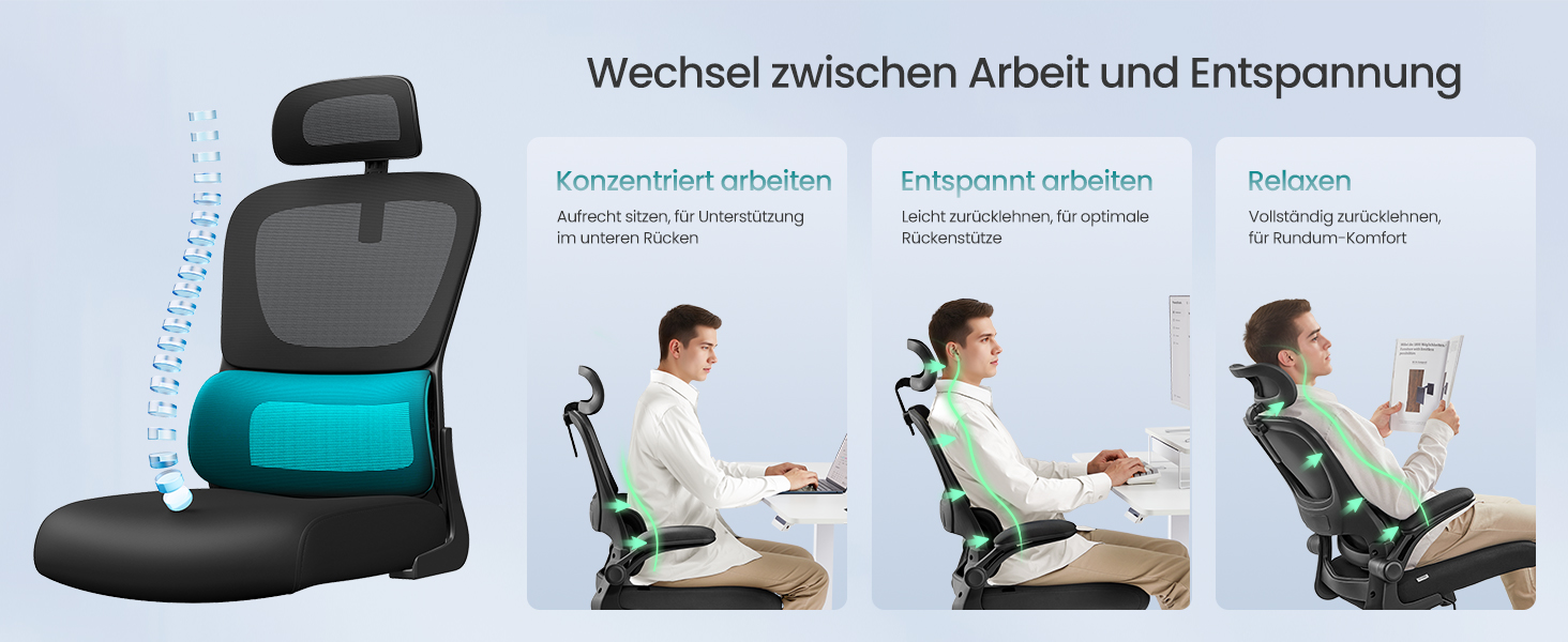 Офісне крісло SONGMICS з ергономічною підтримкою спини, сітчасте, з регульованою підголовником, для дому та офісу (чорний)