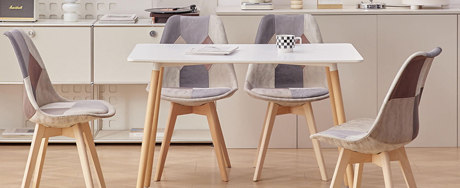 Набір обідніх стільців 6 шт., масивні дерев'яні ніжки, знімні подушки, кухонні стільці, сучасний дизайн (6 шт., світло-коричневий patchwork)