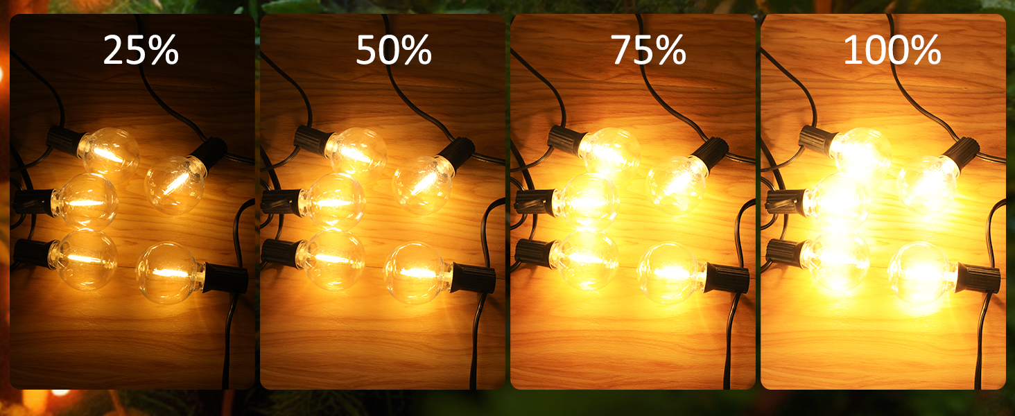 Ланцюжок прикрас для зовнішнього використання з таймером, 15 м LED-ланцюжок живлення на вулиці з 25+2 G40 лампочками, 4 режими та регульована яскравість. Водостійкий гірлянда для саду, балкону, тераси, вечірки, весілля (тепле біле світло)