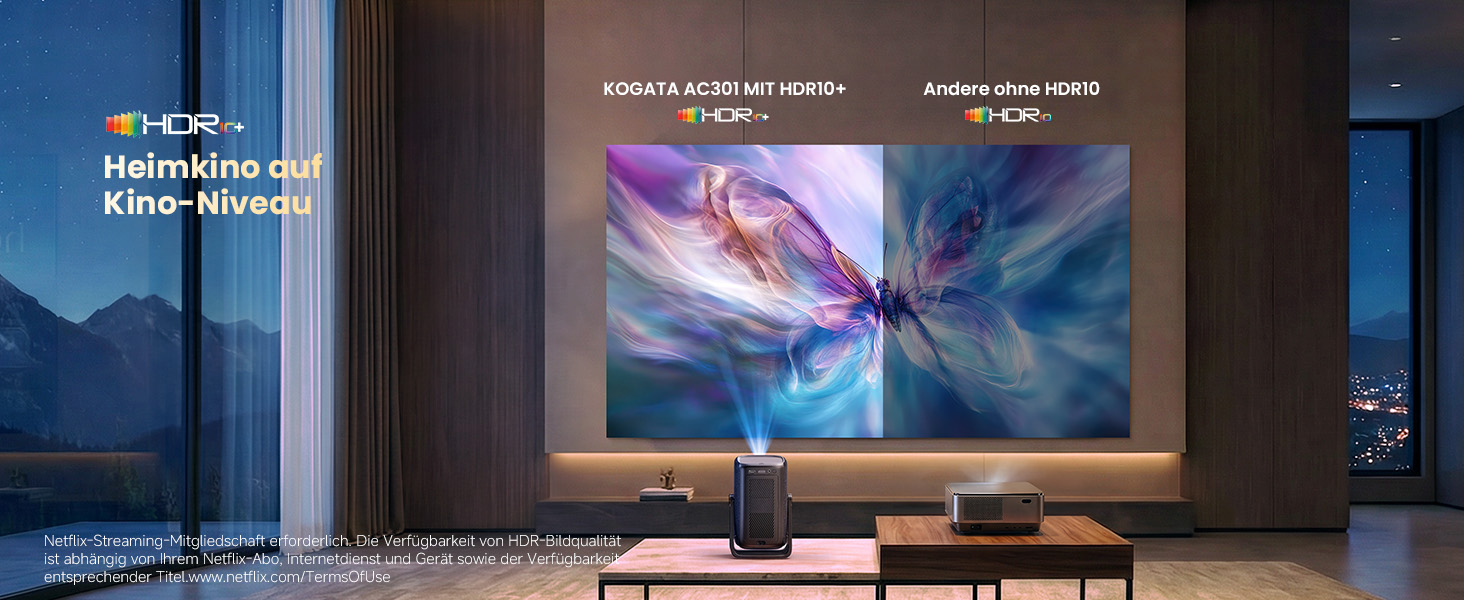 4K Smart проектор KOGATA: Короткофокусний, портативний, Dolby Audio, WiFi 6, Bluetooth 5.4 для дому, вулиці та саду