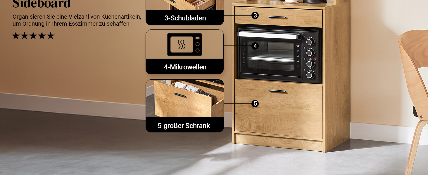 Кухонна шафа SoBuy з мікрохвильовою нішею (Ø6 см) та жалюзі-дверцятами, буфет, багатофункціональна шафа, меблі для кухні та вітальні, дуб-чорний, 107×40×85 см, FSB103-N