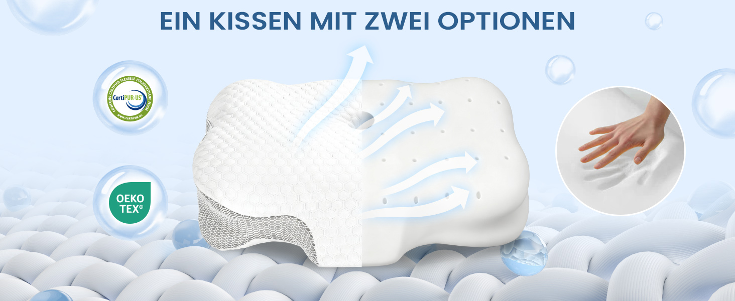 Подушка для шиї з Memory Foam, анатомічна для сну на боку та спині, біла. Ортопедична подушка для підтримки шийного відділу хребта.