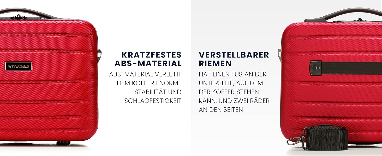 Чемодан на колесах WITTCHEN Globe Line, ручна поклажа, ABS, кодовий замок, 25 x 33 x 33 x 16,5 см, Lufthansa/Eurowings/Ryanair/Condor/Discover Airlines (косметичка, червоний)