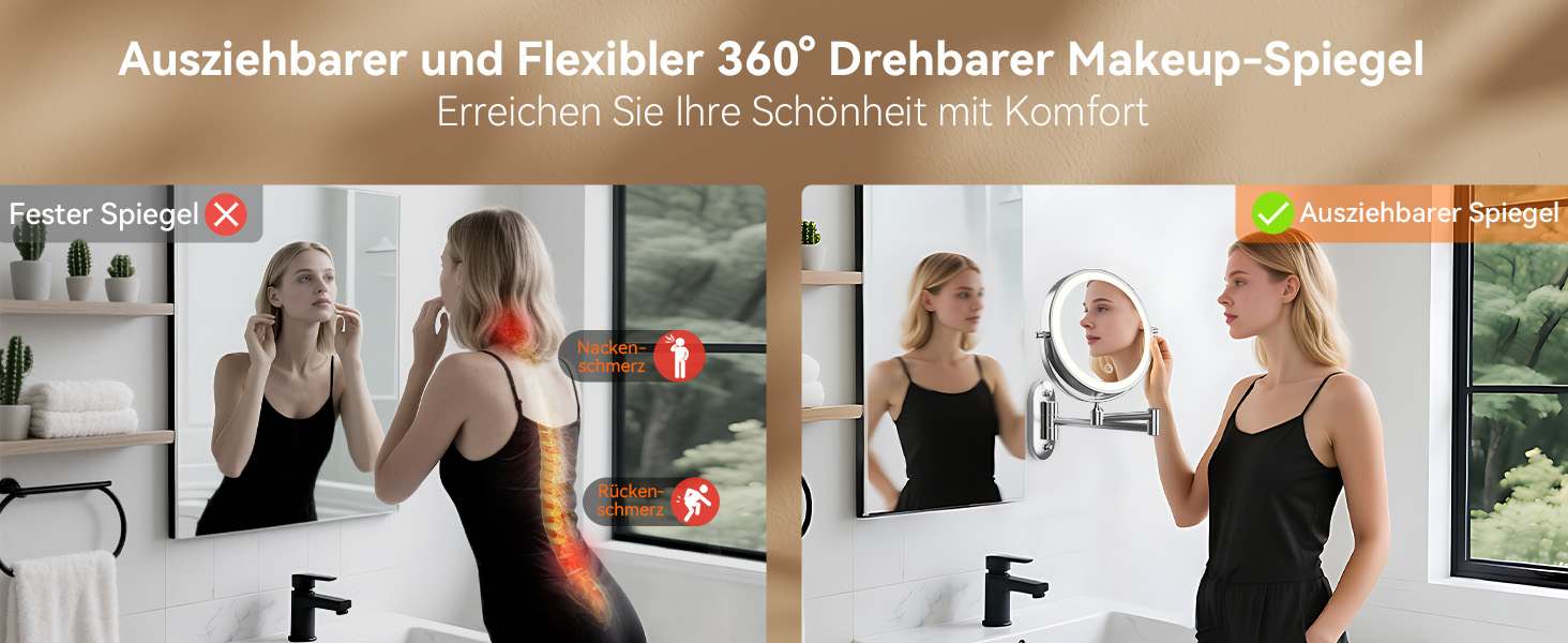 Дзеркало для макіяжу Auxmir з підсвічуванням 1X/30X, перезаряджуване, з LED, для гоління та макіяжу, настінне, поворотне на 360°, з 3 кольорами світла, 3200mAh, срібне