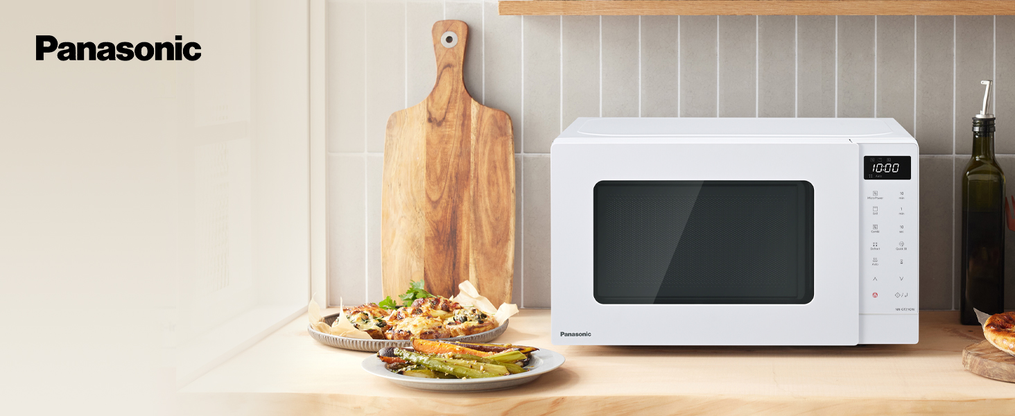 Мікрохвильова піч Panasonic NN-ST21QWEPG 20л з грилем, біла – 800 Вт, автоматичне розморожування, 11 програм, LED-дисплей