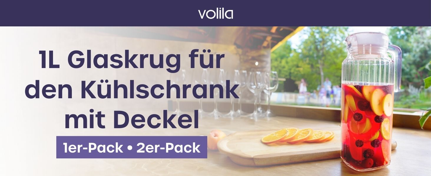 Скляний глечик для холодильника 1л з кришкою (2 шт.) – набір скляних глечиків з рифленим дизайном та ручкою для холодильника та щоденного використання з вентильованим носиком, 2 шт.