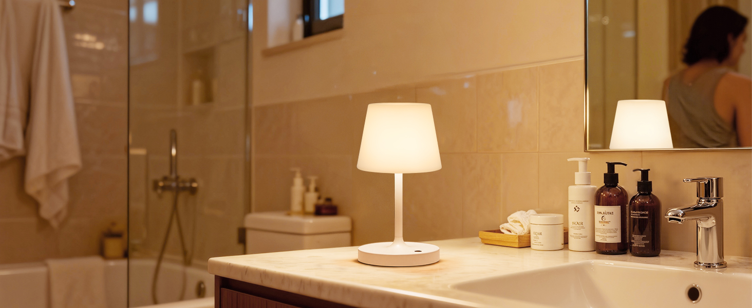 LED настільна лампа бездротова, торшер з торканням, лампа на акумуляторі з регулюванням яскравості та функцією пам'яті, торшер для спальні, кав'ярні, на вулицю (білий)