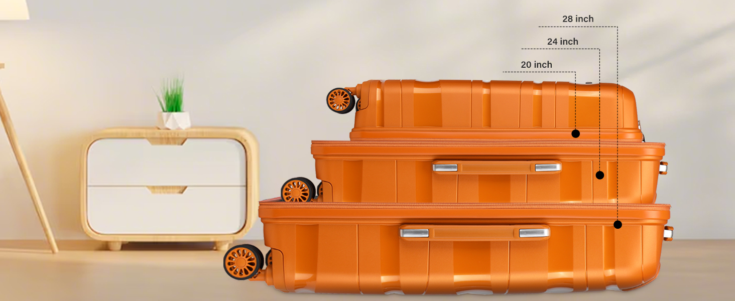 Набір валіз KONO 2 шт: ручна валіза-тележка 55 см + косметичка з поліпропілену, колір помаранчевий