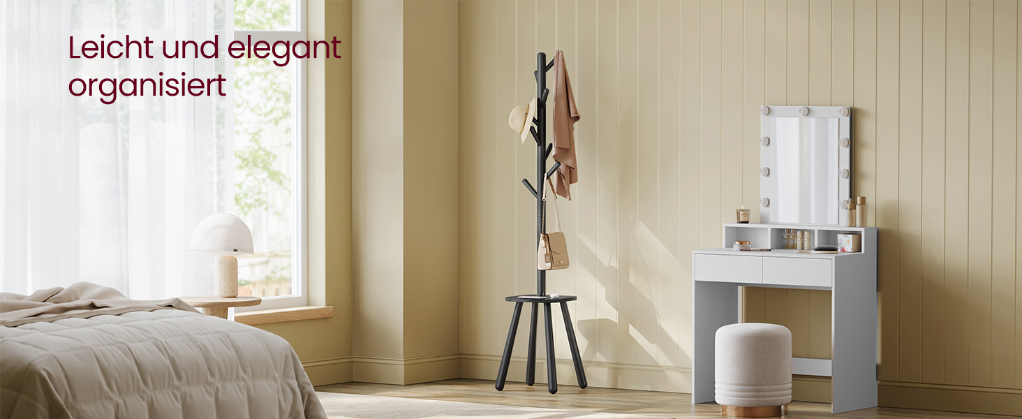 Стійка для одягу VASAGLE з 8 гачками та полицею, 170,5 см, чорний колір, RCR033B01