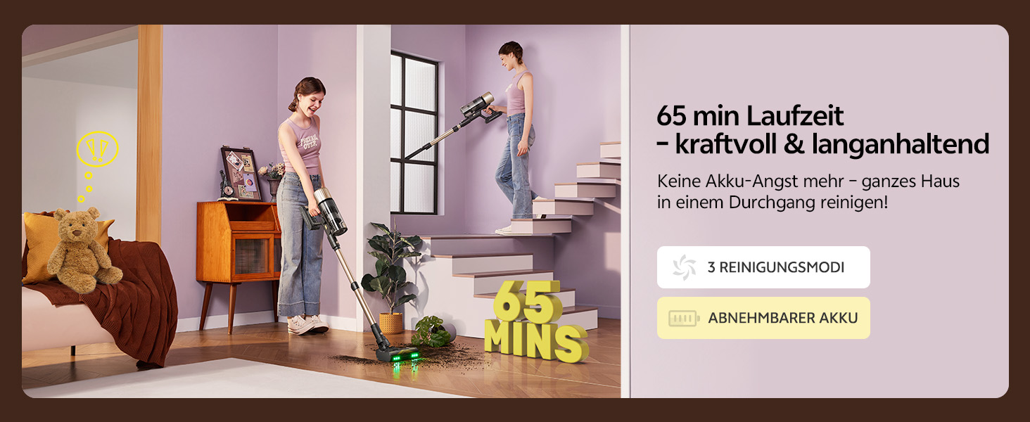 Бездротовий пилосос Ultenic з акумулятором, 50000Pa, 65 хв роботи, GreenEye, телескопічна труба, 6-ступенева фільтрація, антизаплутувальна щітка, для шерсті тварин/килимів/твердих поверхонь, колір шампань