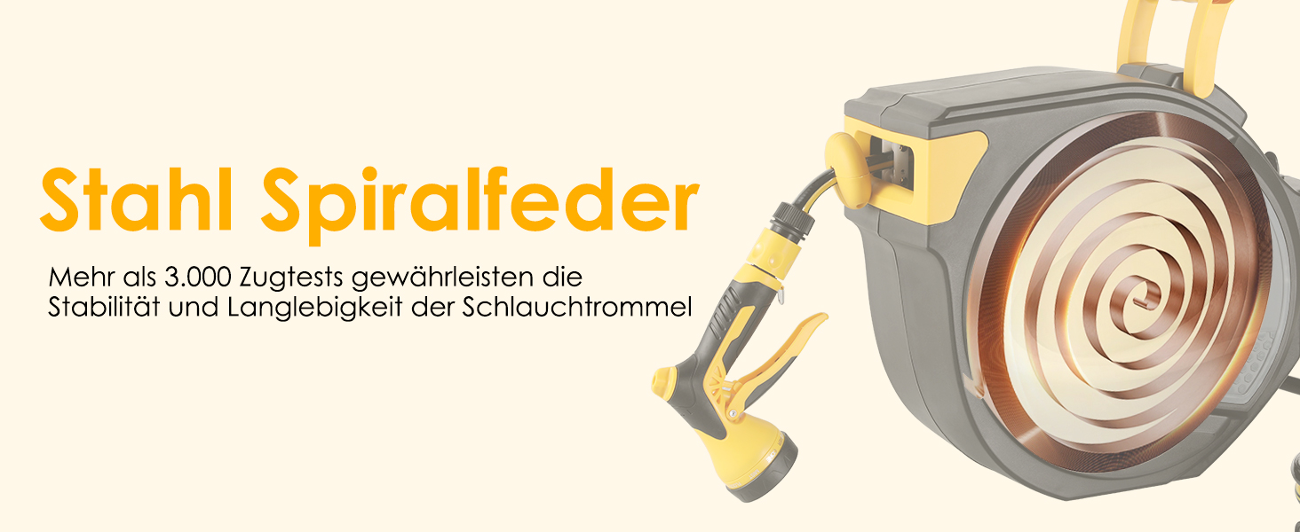 Шланговий барабан з шлангом для саду з автоматичним змотуванням, поворотний на 180°, настінна шланговий бокс з ручною лійкою (9 функцій), для поливу та миття авто (чорно-жовтий, 30м)