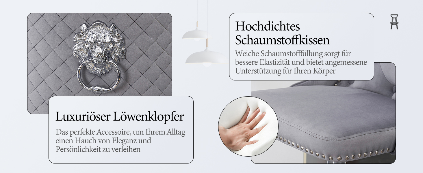 Набір з 2 барних стільців Samt - сучасні стільці для бару з високою спинкою, оббивка велюром, регульована висота, сірий