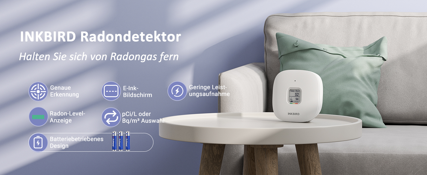 Детектор радону Inkbird Ink-RD1: коротко- та довгострокова перевірка рівня радону, EU-Bq/m³ версія, для дому, офісу, гаража