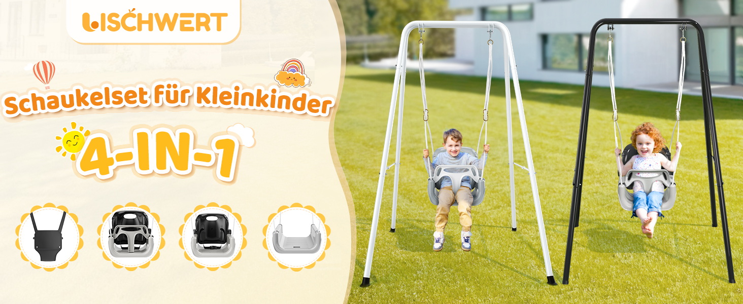 Набір 4-в-1: гойдалка та дверний вистрибувач для малюків, дитячий гойдалковий набір з металевим складним стійкою для дому та вулиці, легка збірка та зберігання (Чорний)