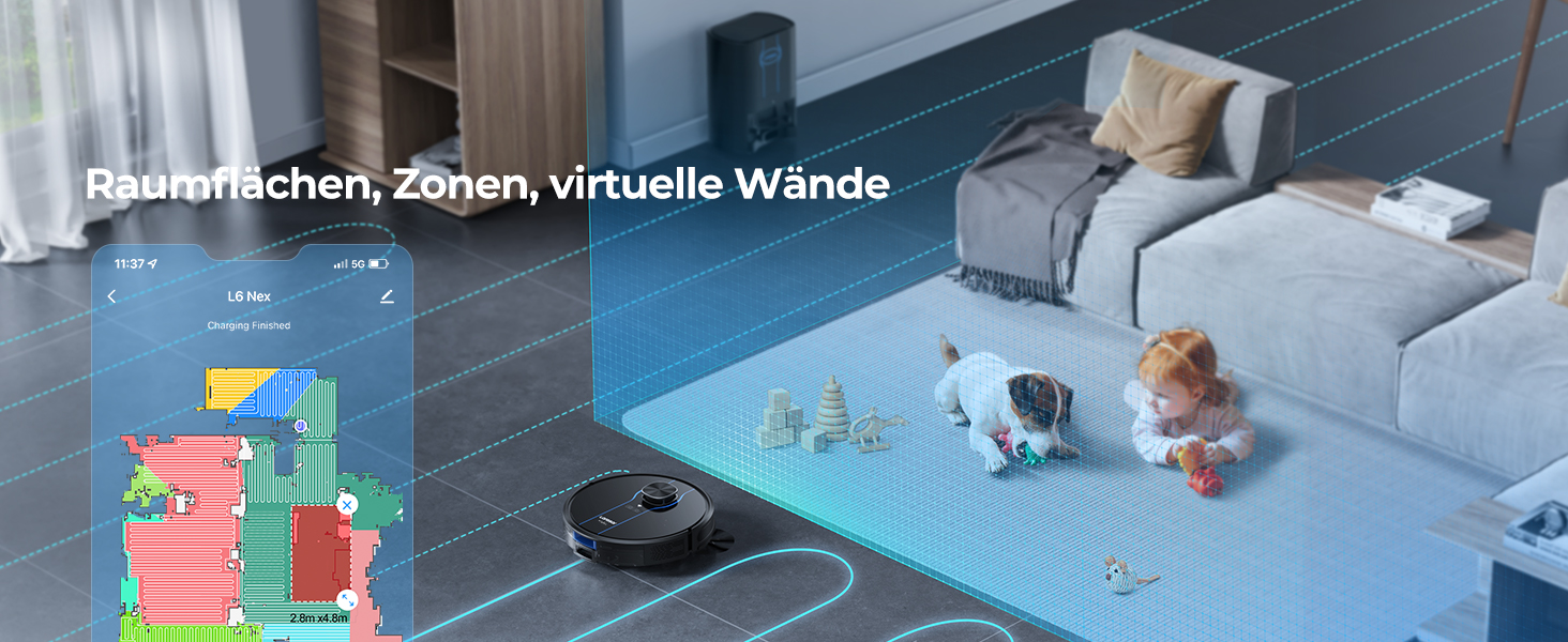 Робот-пилосос Laresar Clean з функцією миття підлоги, станція самоочищення L6 Nex, навігація LiDAR, 3л контейнер, до 180 хв роботи, 3-в-1 (прибирання, миття, пилосос), для видалення шерсті тварин, чорний