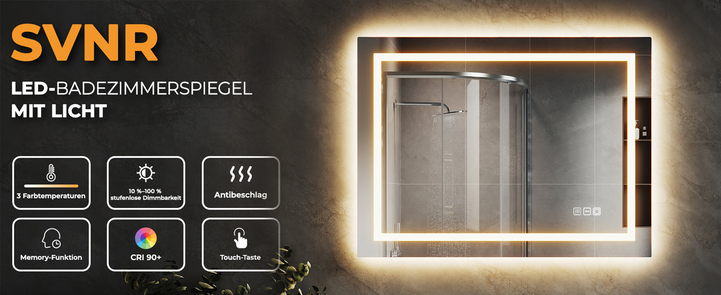 LED-дзеркало для ванної кімнати з підсвічуванням 70x50 см, 4 мм без міді, сенсорне керування, регулювання кольору світла, протизапітніння, Smart-дзеркало