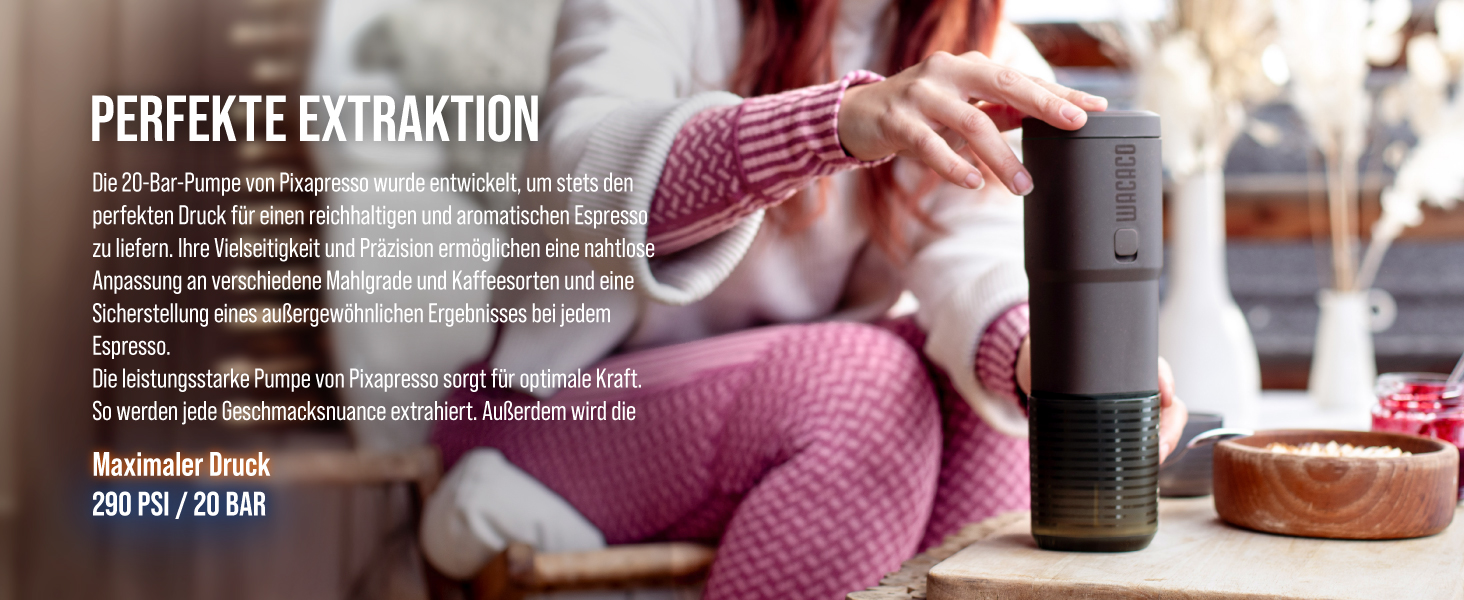 WACACO Електрична портативна кавомашина: 4 види кави, швидкий нагрів, 3 акумулятори 3000mAh, 20 Bar, для меленої кави та капсул NS, сенсорний екран, темно-бордовий