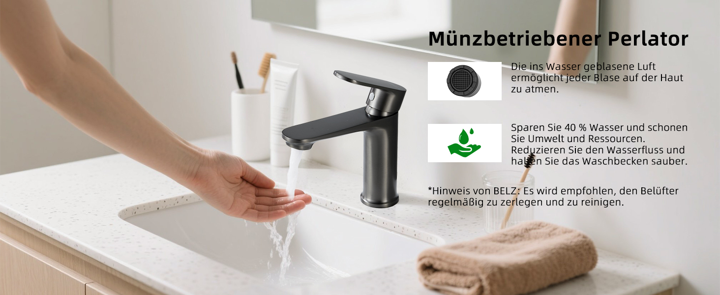 Набір змішувачів для ванної кімнати Belz, латунь, однозахватний, для мийки, сірий, темно-сірий