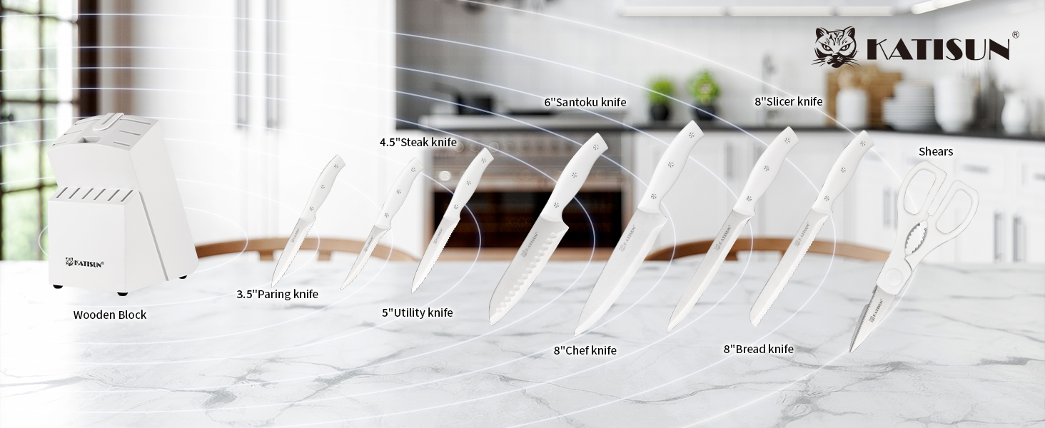 Набір ножів 15 предметів: ніжний блок з самозаточкою, набір кухонних ножів з нержавіючої сталі з ергономічними ручками, включаючи кухонний ніж, саторі та інші