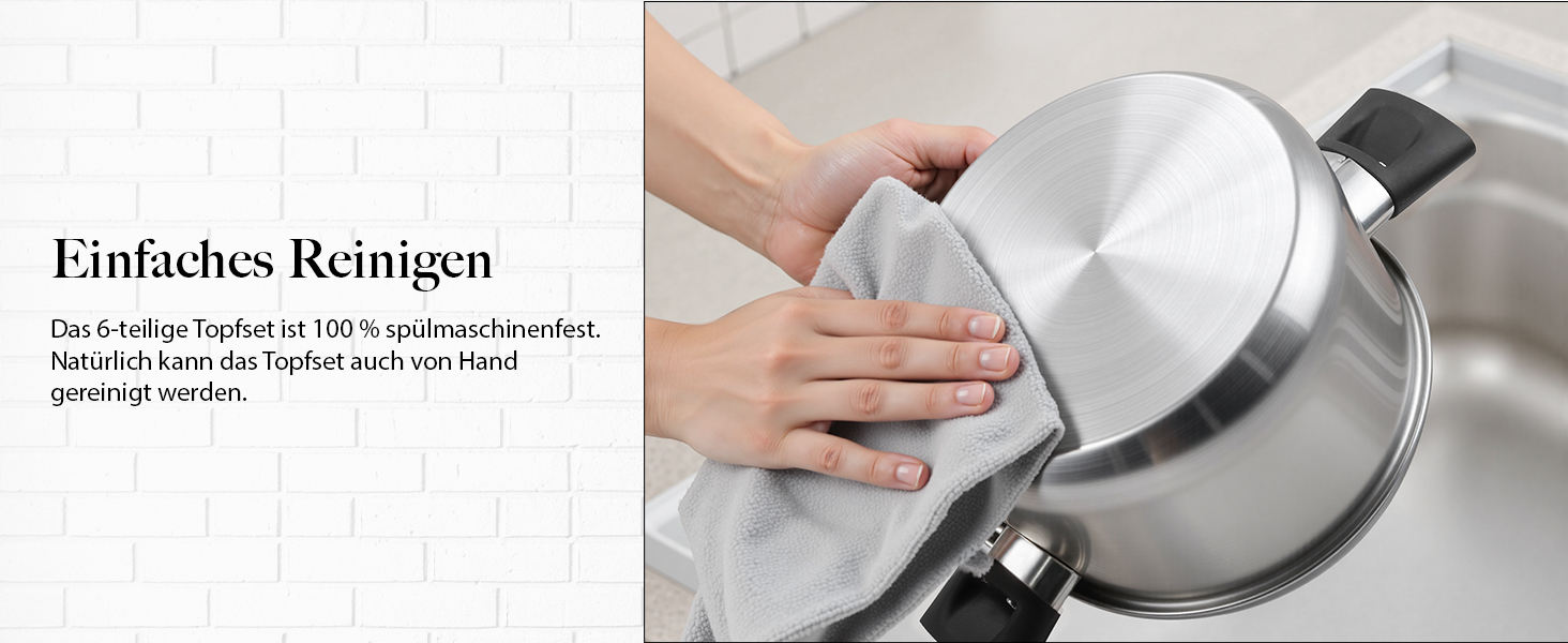 Набір каструль 6 шт. з нержавіючої сталі для індукційних плит, Cookware Set, нержавіюча сталь, без антипригарного покриття, сумісний з усіма типами плит, з кришкою та захистом від опіків, для посудомийної машини