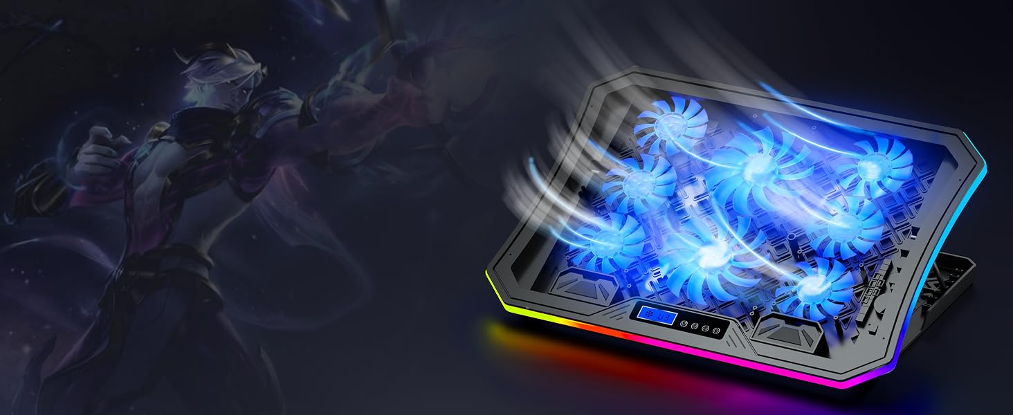Охолоджувач для ноутбука RGB Gaming — підставка з вентиляторами для ігрового ноутбука, для столу та колін