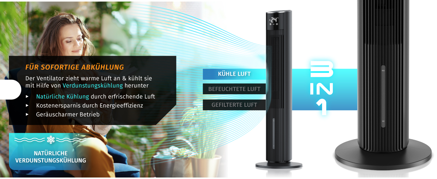 Повітряний охолоджувач Brandson ECO GREEN з водяним охолодженням, WiFi, Smart Home, управління голосом та сенсором. Мобільний кондиціонер-вентилятор з осциляцією