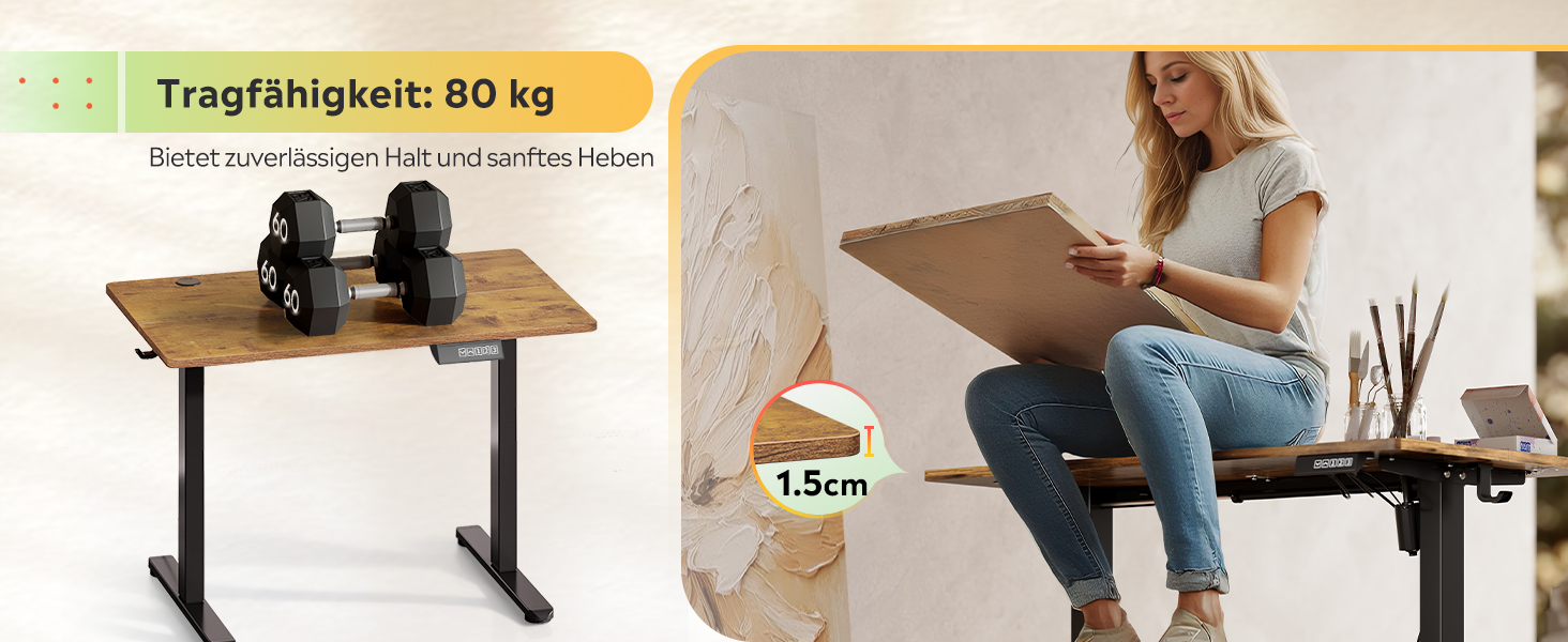 Регульований за висотою стіл Devaise з тихим мотором та функцією пам'яті, стіл для сидіння та стояння, регулювання висоти 72–118 см, ергономічний комп'ютерний стіл для офісу, білий (120x60 см, коричневий)