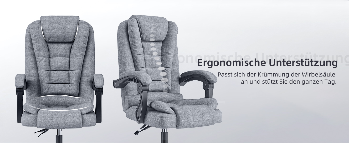 Офісний крісло Chefsessel з високою спинкою, ергономічне, оббите PU шкірою, з регульованою висотою та кутом нахилу, з м'якими підлокітниками, сіре